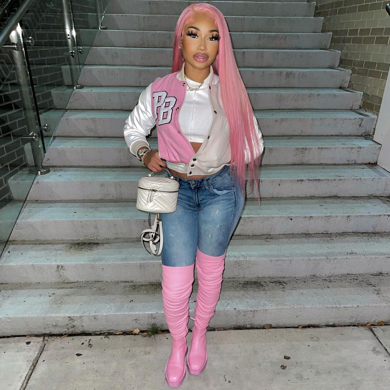 10080 womens fashion casual womens color matching jacket Baseball Jacket 250109