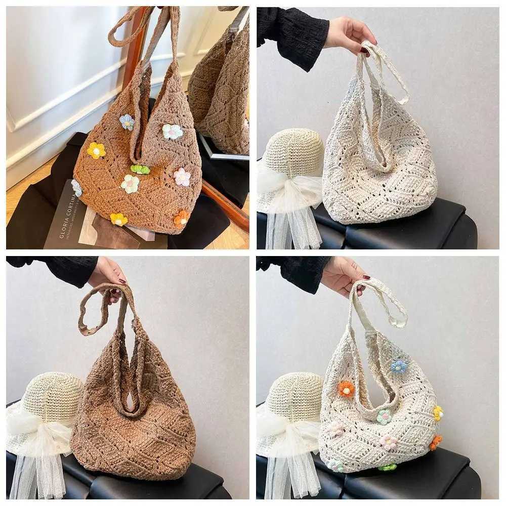 Hollow Out Flower Knitting Bag Tote Bag Beach Handbag Beach Bag Bohemian Style Large Capacity Hollow Shoulder Bag ShoppingT251020