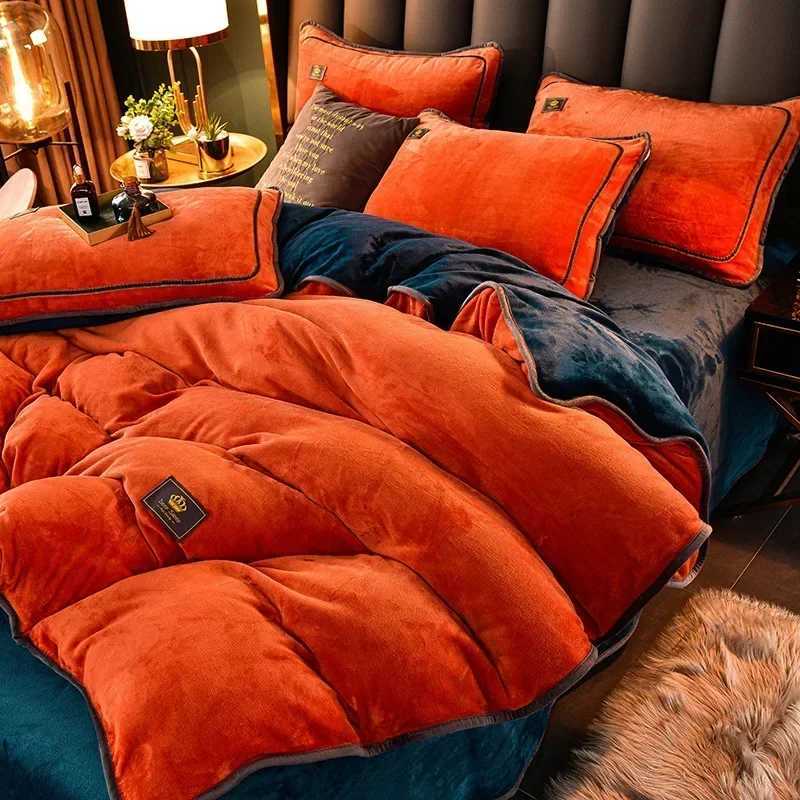 Luxury Milk Fleece Supper Ultrathick Bedding Set Queen Size High End Warm Winter Duvet Cover Set Warmth Comforter Bedding SetsXJ251015
