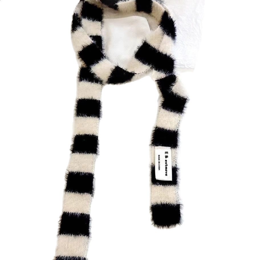 Y2K colored cashmere striped scarf for women cute winter plush warm necklace Japanese childrens scarf couple thick packaging 241007