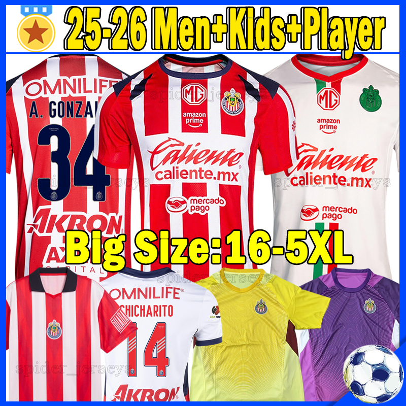 4XL 5XL 25 26 ChiVas Guadalajara Soccer Jerseys A.GONZALEZ ALVAREZ 2025 2026 C.COWELL ALVARADO O.GOVEA D.AGUIRRE LEDEZMA Goalkeeper RANGEL Football Shirts Men Kids Kit