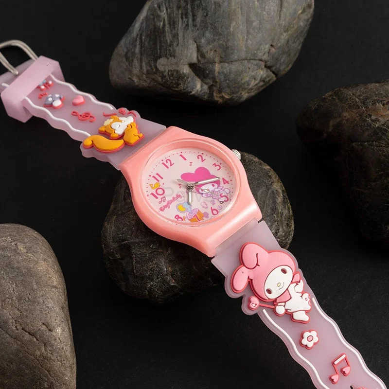 Sanrio Sanrio 3D Pattern Childrens Watch Cinnamoro Hello Kitty Waterproof Quartz Watch Kuromi Cartoon Silica Gel Watchband Kids L251020