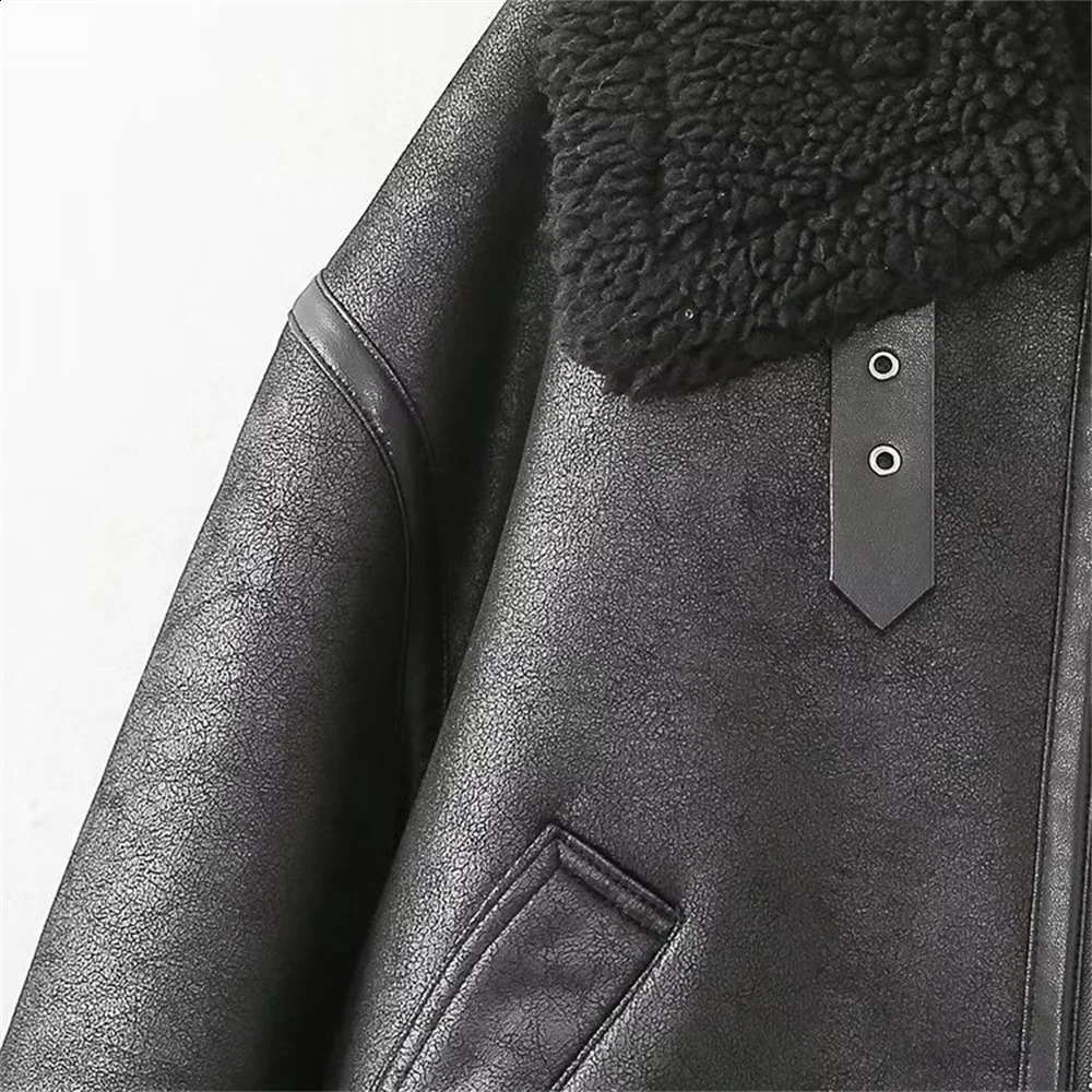 Womens Jacket with Collar Long Sleeve Zipper Pocket Double sided Motorcycle Style Spring 251021