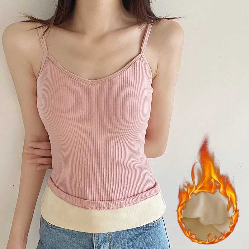 Women Winter Warm Tank Thermal Solid Color V Neck Sleeveless Female Sexy Underwear Warm Clothes Thin Velvet Corset TopsT251020