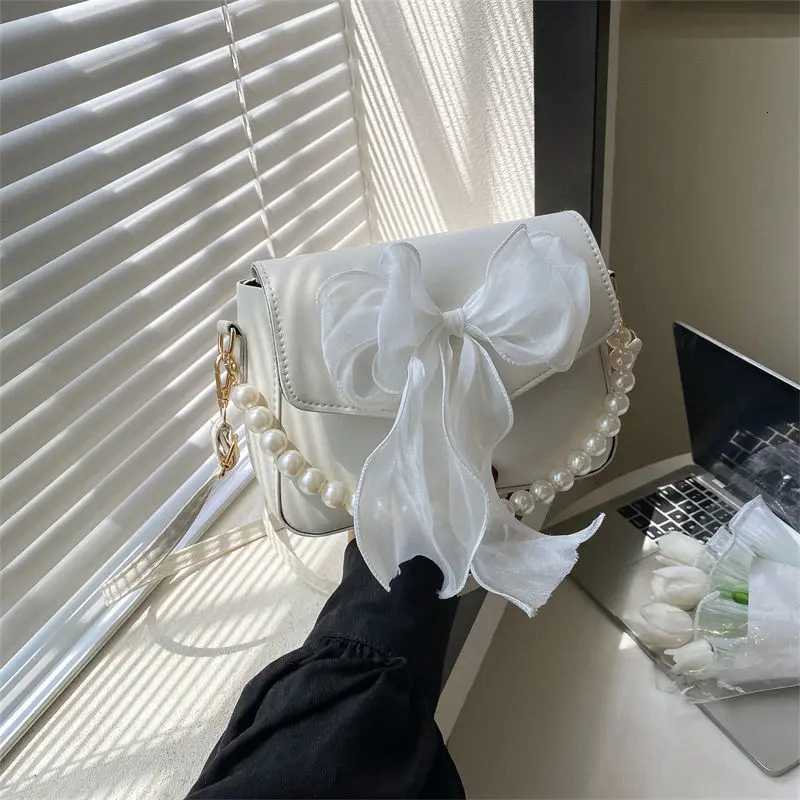 Pearl Lace Bow Collocation PU Leather Small Bags for Women Daily Use Handbag Shoulder Cross Body Bags Teen Girls Phone PouchT251020