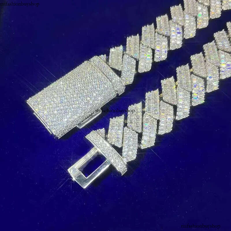 GRA Baguettes Moissanite Dia 20mm Wide Solid Sier With Cuban Link Chain for Mens Rapper Hip Hop Necklace