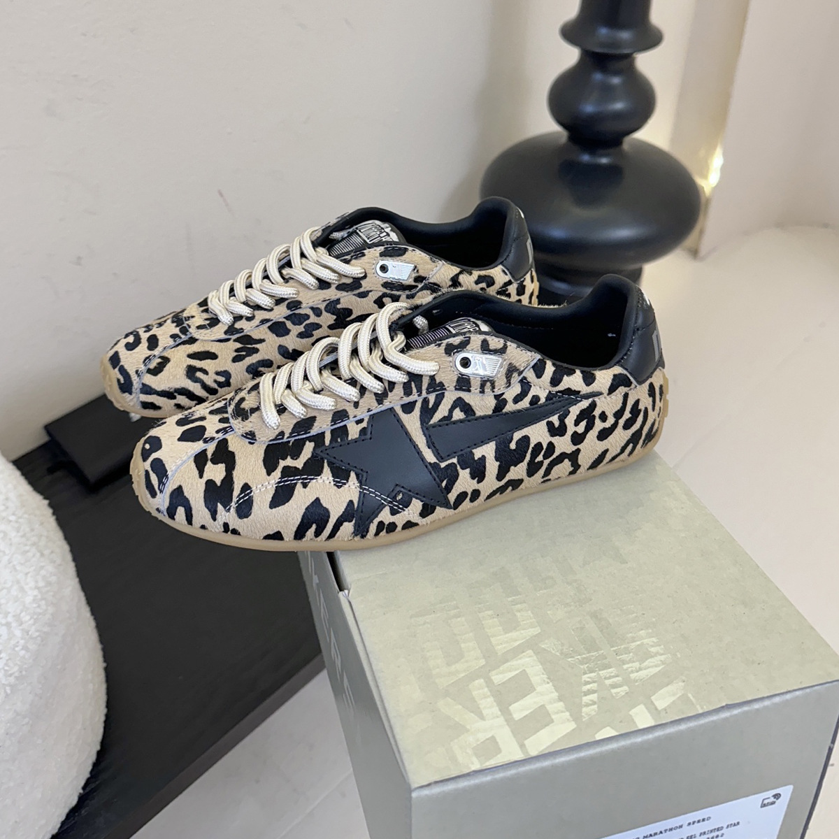 Leopard print leather German training shoes thin sole casual sports Forrest Gump shoes flat dirty shoes old star little dirty shoe girl