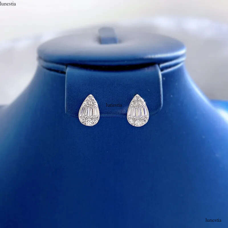 Rulalei Water Drop Stud Earrings Brand Fashion Jewelry Sterling Sier T Princess Cut White Topaz CZ Dia Gemstones Party Women Wedding Pear Earring Gift