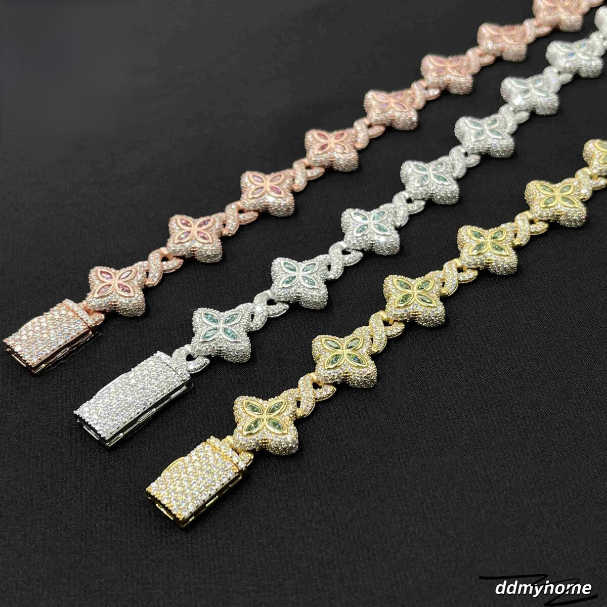 Jewelry 15Mm Marquise Flower Design Four Leaf Clover Sier Iced Out Moissanite Cuban Link Bracelet Men Women Ddmyhome