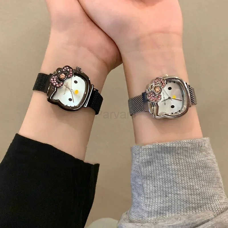 Sanrio Hello Kitty Girls Watch With Rhinestone Bow Magnet Strap Cute Cartoon Design Quartz Movement Perfect Gift For Students Children L251020