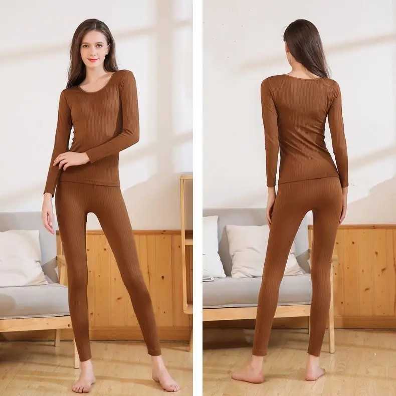 Ladies Thermal Underwear Set Winter Seamless Body Shaper Thin Round Neck Lace Trim Cotton Sweater Long Johns suitT251020