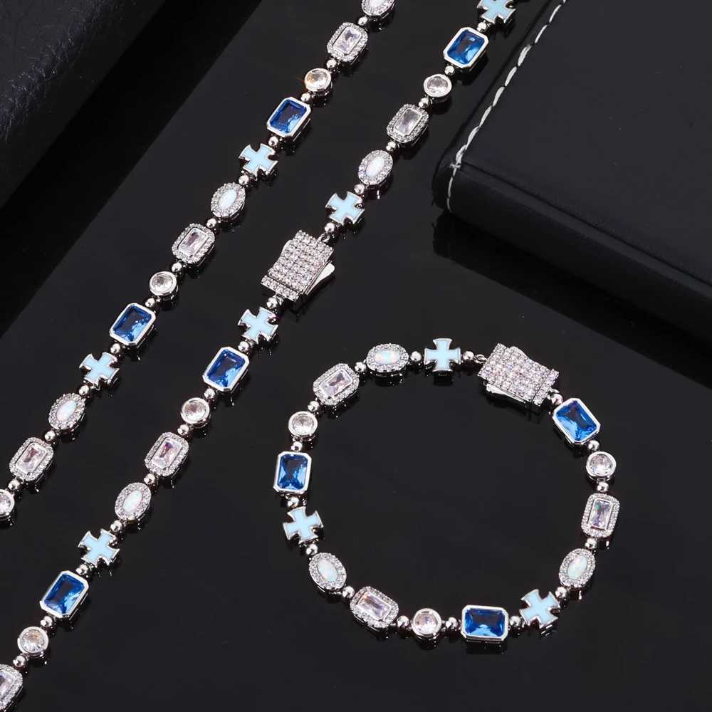 Hip hop Necklace Geometric Oil Droplets Cross Tennis Chain 6mm Chilled Zircon Gemstone Pattern Chain Jewelry Womens Gift W251020 - view 6