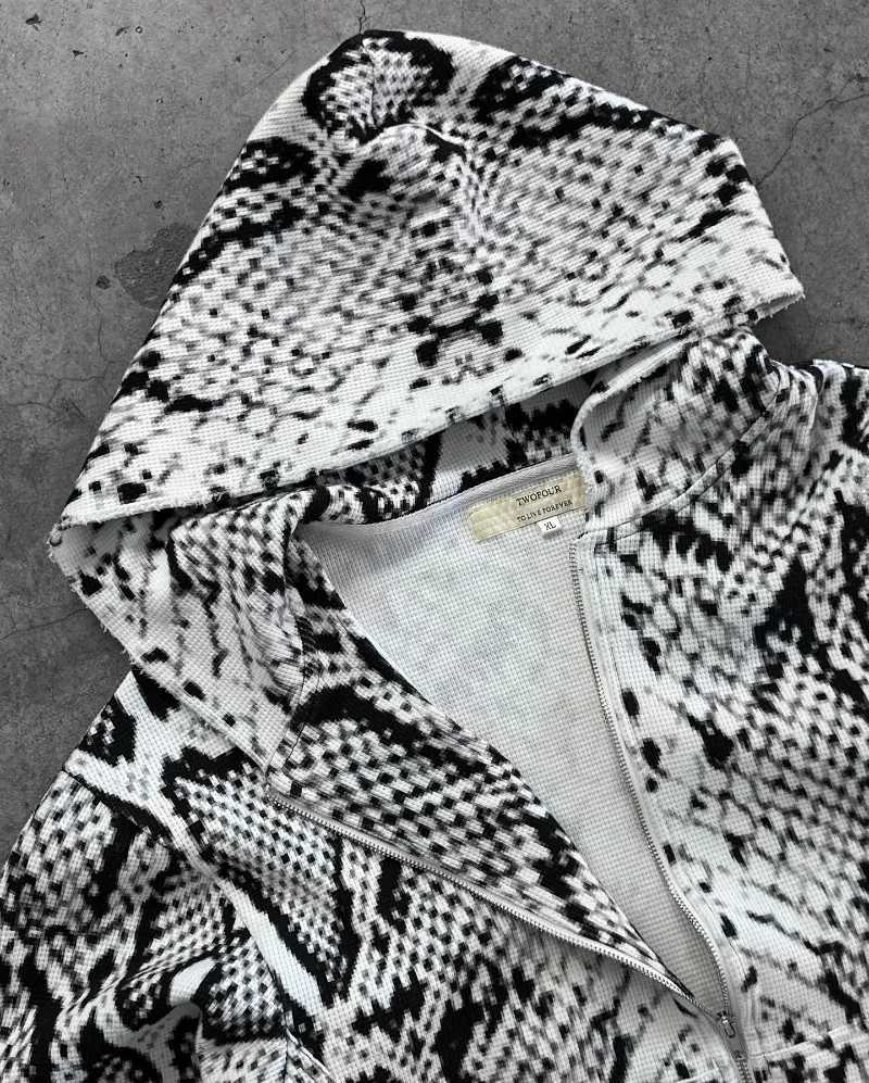 Y2K new Gothic black white snake pattern zipper men hoodie European American retro hiphop fashion high street hoodie W251020