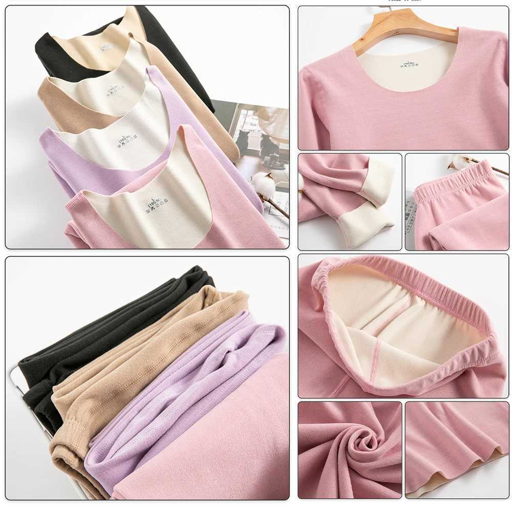 Autumn Winter Womens Thermal Underwear Plus Velvet Doublesided Brushed Bottoming Underwear Lingerie Set Woman Winter ClothingT251020