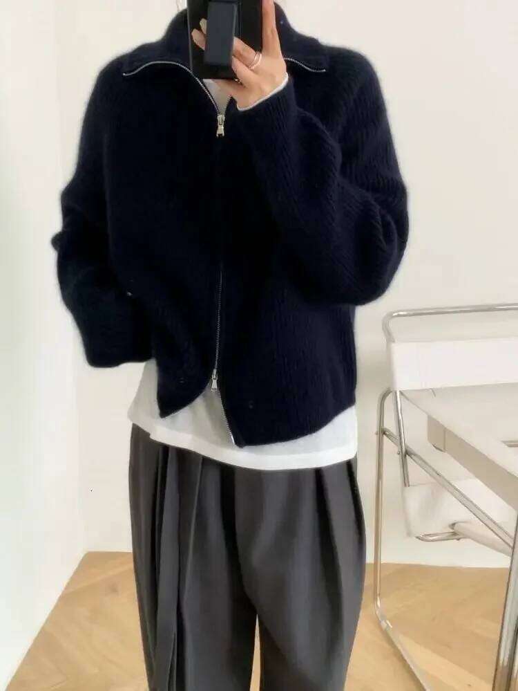 Women's 100% Pure Cashmere Cardigan Loose Turtleneck Sweater With Zipper 251020 251020