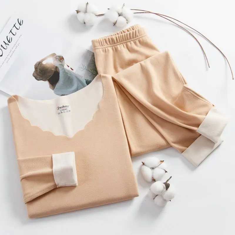 Women Thermal Underwear Winter Long Sleeve Bottoming Flower Vneck Tops Pants Long Johns Solid Soft High Waist Thermal ClothingT251020