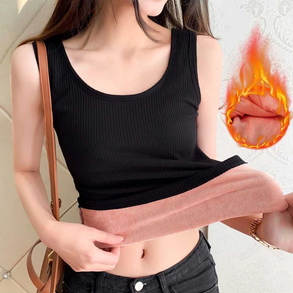 Women Plus Size Fleece Lined Tank Top Winter Thermal Underwear Thick Camisole Warm Velvet Vest Bottoming TopT251020