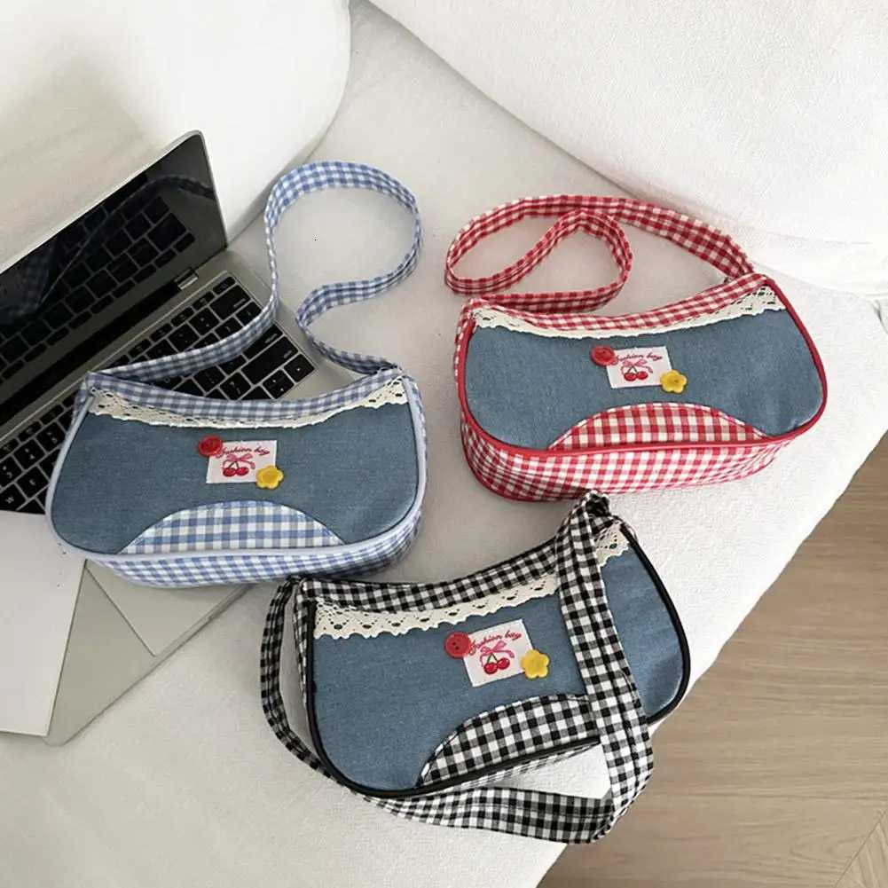 Cute Checkered Handheld Handbag Underarm Bag Sweet Womens Simple And Fresh Fashion Casual Commuting Shopping Shoulder BagT251020