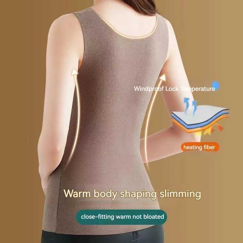 Autumn and Winter Warm Tank Top Womens Hanging Strap with Plush and Thickening De Rong Heaty Large Underlay Traceless UnderwearT251020
