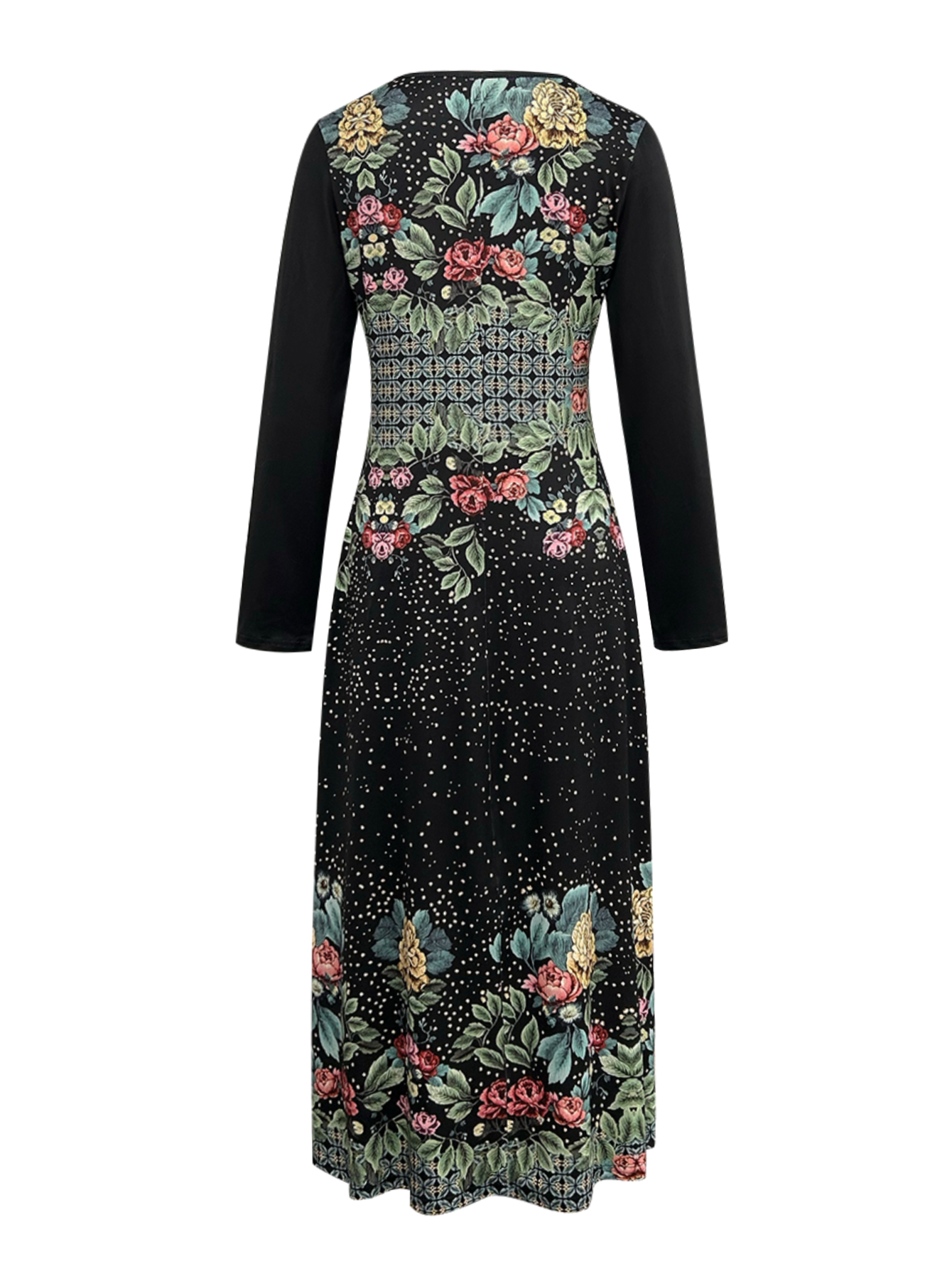 Women's Autumn & Winter Floral Printed Long - Sleeve Midi Dress, Casual Commute & Party Milk Silk DressCF55431