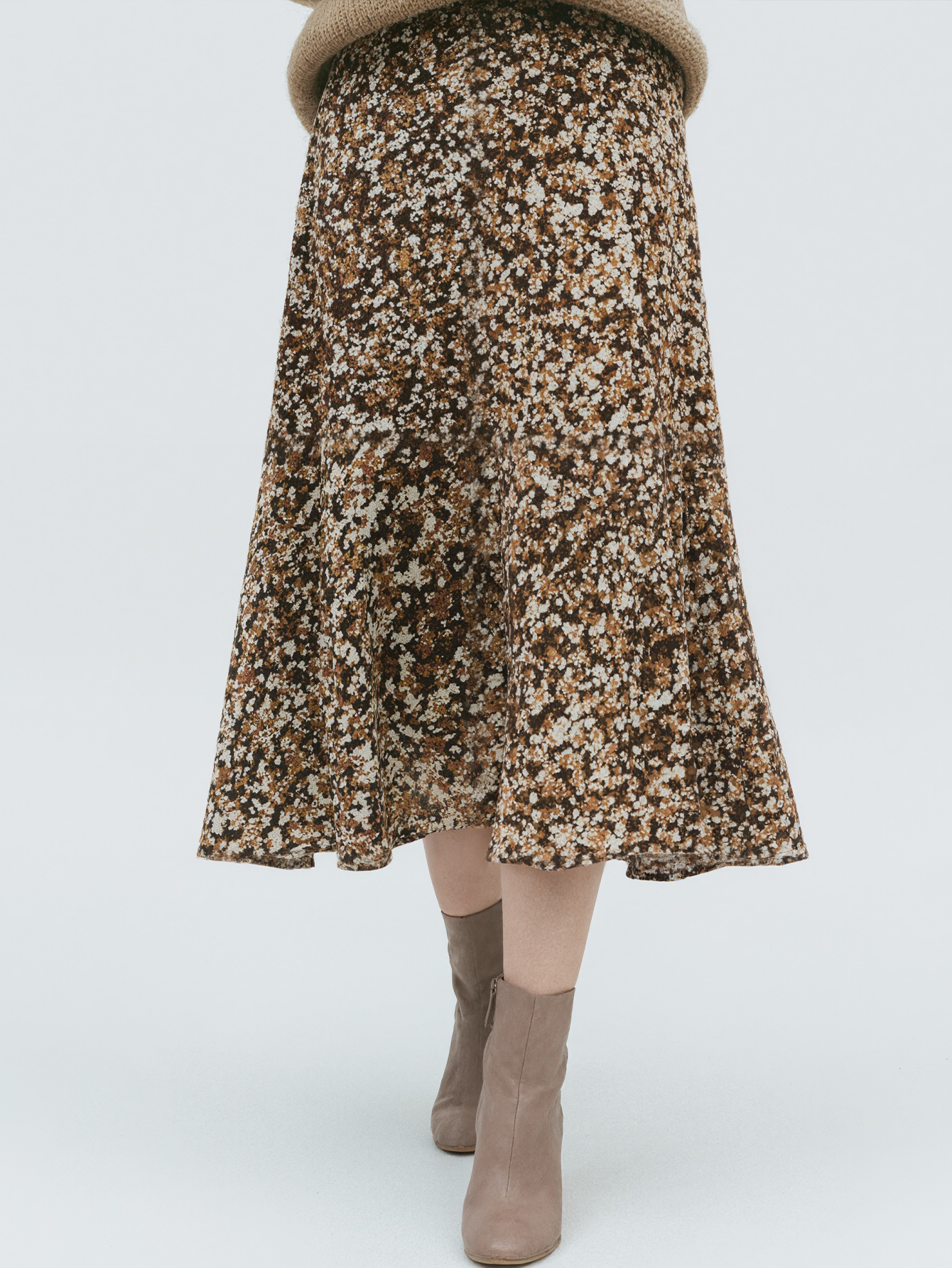 Women's Autumn & Winter Fashion Elegant Milk Silk Midi Skirt, Casual Elastic Waist Floral Printed Skirt for Office & Outing-CF56409