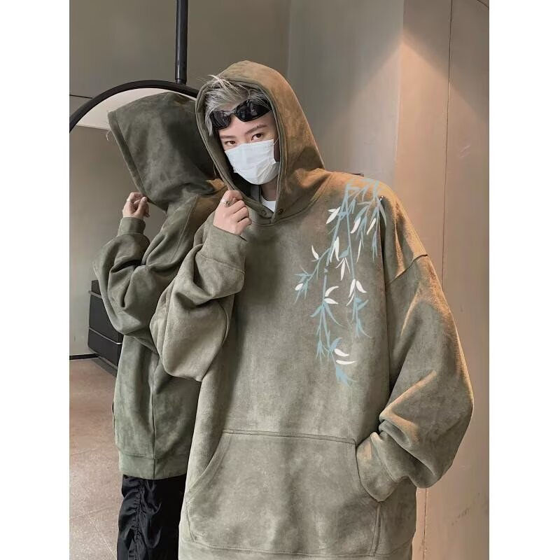 New Chinese Style Suede Hooded Sweatshirt For Men, Hong Designer Hoodie Jacket Tracksuit Men Polo Veste Coat Kong Style Loose Hoodie, Trendy Brand Hea