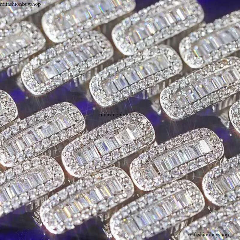 Customization Miami 20mm Width S Plated Gold Real Moissanite Fashion baguette Necklace Cuban Link Chain