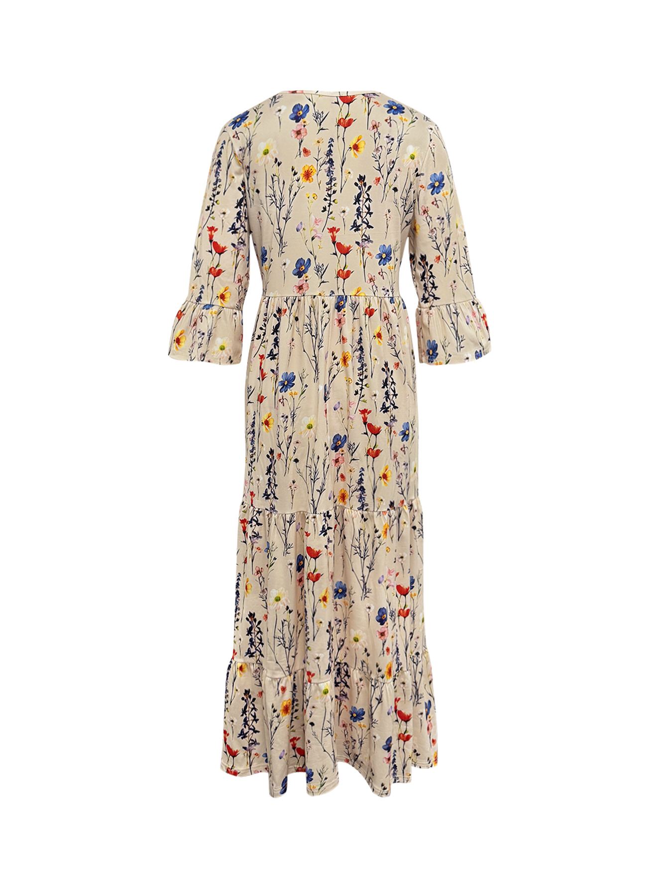 Women's Autumn & Winter New Floral Printed V - Neck Midi Dress, Casual Vacation & Commute Milk Silk Dress for Mom-CF55109