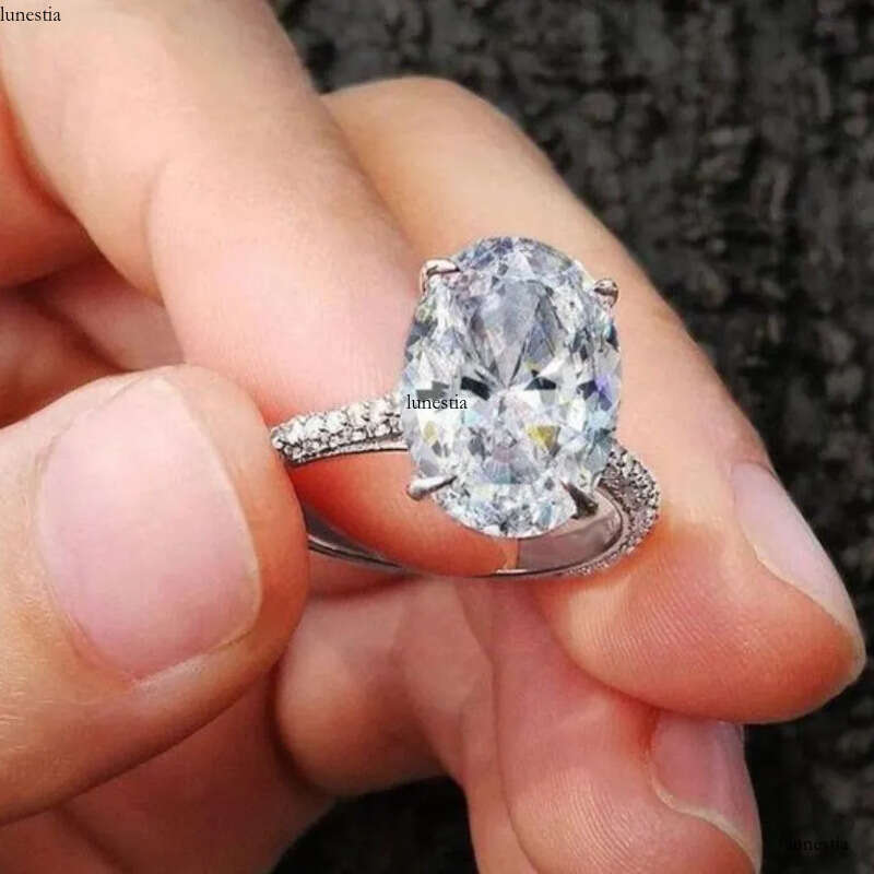 4CT Large Moissanite Dia Wedding Rings Stunning Jewelry Real 100% Sterling Sier Oval Topaz Party Eternity Women Engagement Band Ring Gift