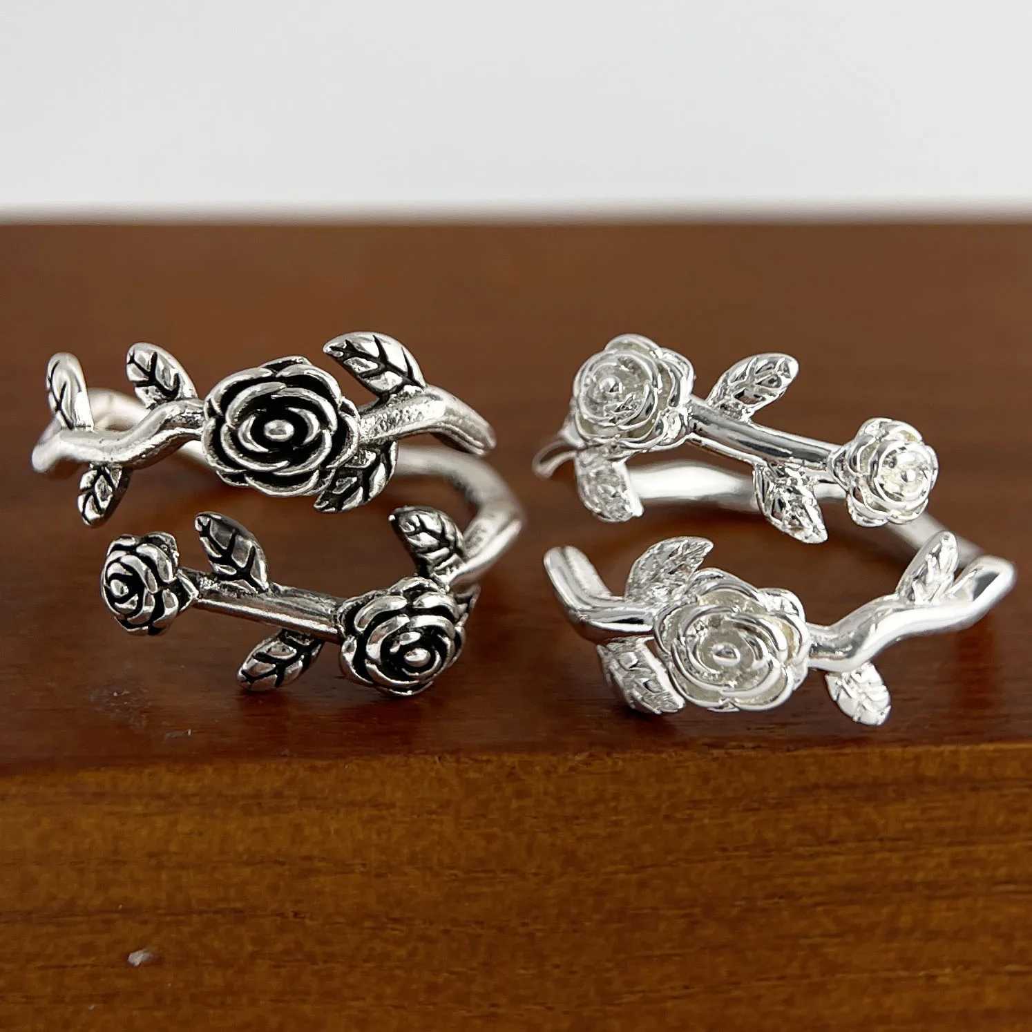 925 Sterling Silver Rings for Women Couple Minimalist Handmade Simple Retro Rose Flower Ring Fine Jewelry Gift Prevent Allergy J251020