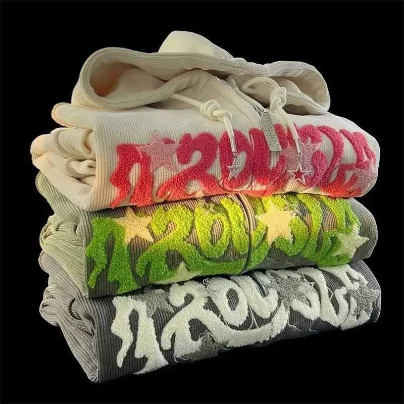 Plus Size XL3XL Corduroy Embroidery Loose Hoodies Women Sprring Autumn Long Sleeve Zipper Hood Shirt Harajuku Y2K Sweatshirt W251020