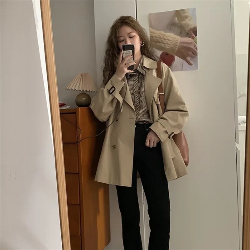 Beige Petite Asymmetric Hemline Trench Coat, Women's Cropped Acetate Jacket for Casual Wedding 251016 - view 3