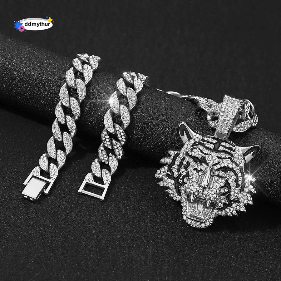 Men's Alloy Cuban Chain Necklace with 3D Tiger Pendant - Hip Hop Style Statement Jewelry ddmythur