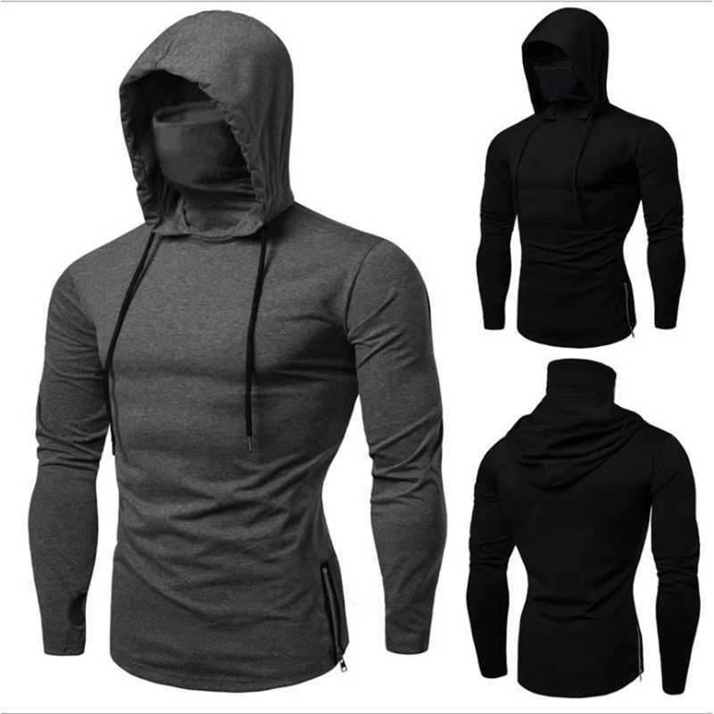 2023 new Mens Gym Thin Hoodie Long Sleeve Hoodies With Mask Mens Shirt Sports Cycling Male T Shirt Pullover Hoodies Tops W251020
