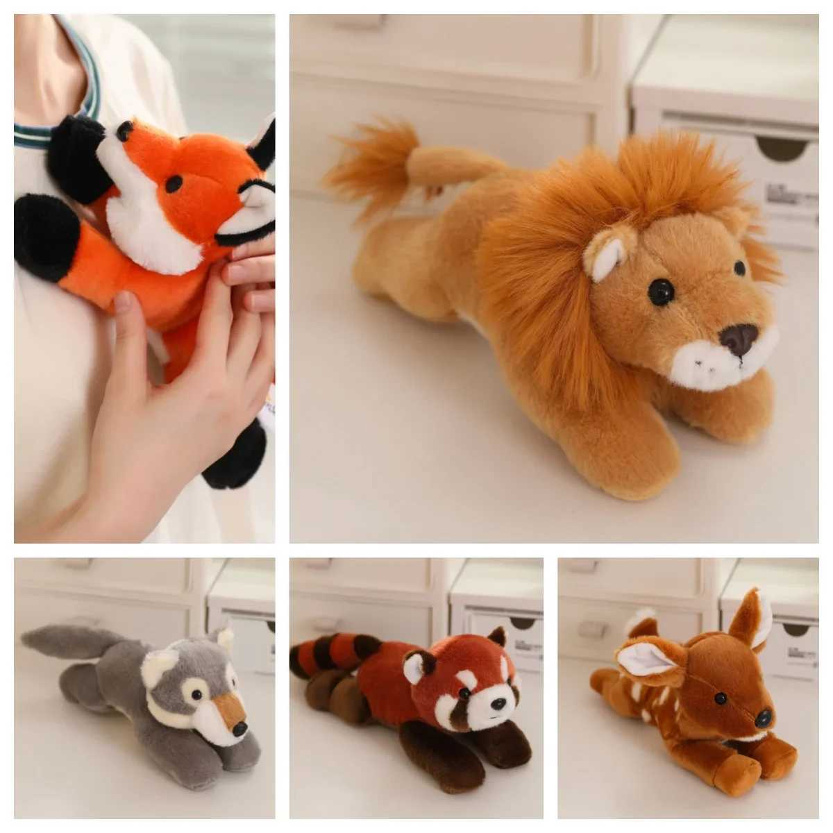 Multiple Kinds Forest Animal Plush Toys Fluffy Lion Panda Wolf Zebra Giraffe Elephant Doll Funny Lying Prone Pose Cartoon Pets J251020