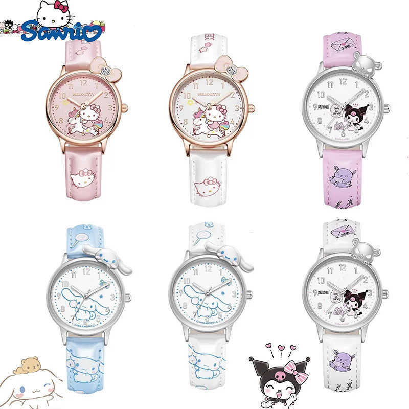 Sanrio Sanrio Water Resistant Watches Kawaii Cartoon Anime Hello Kitty Kuromi Cinnamoroll High Quality White Leather Watch Girl Gifts L251020