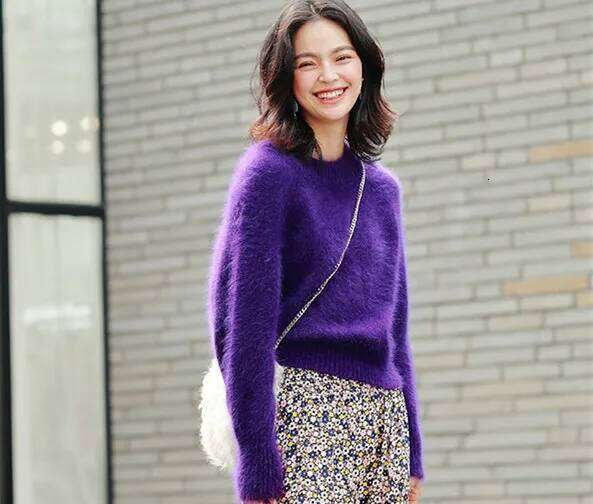 Angora Mink Cashmere Sweater For Women Round Neck Pullover Loose Temperament Purple Lazy Knitwear Winter New Jn931 251020 251020