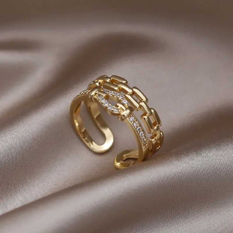 14K gold plated 2023 Korean new fashion jewelry doublelayer zircon cross ring elegant womens opening daily work accessories J251020