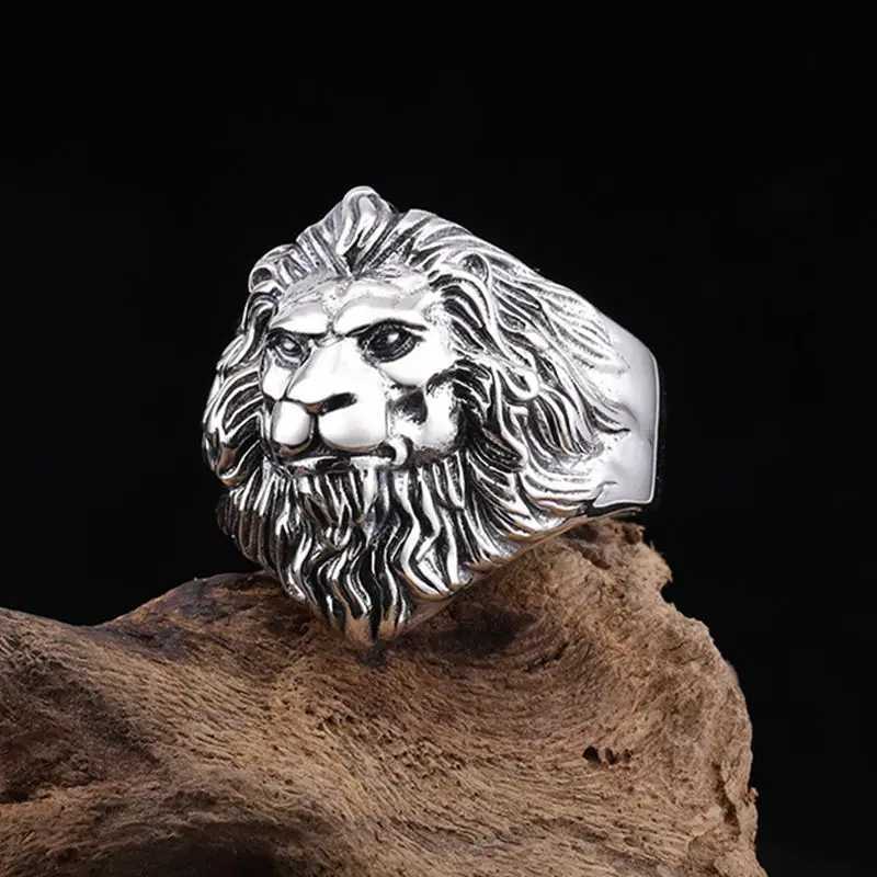 Retro Lion Head Large Ring For Men Silver Color Punk Gothic Open Ring Handmade Jewelry Rock Hiphop Biker Accessories Man Gift J251020