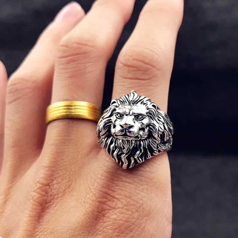 Retro Lion Head Large Ring For Men Silver Color Punk Gothic Open Ring Handmade Jewelry Rock Hiphop Biker Accessories Man Gift J251020