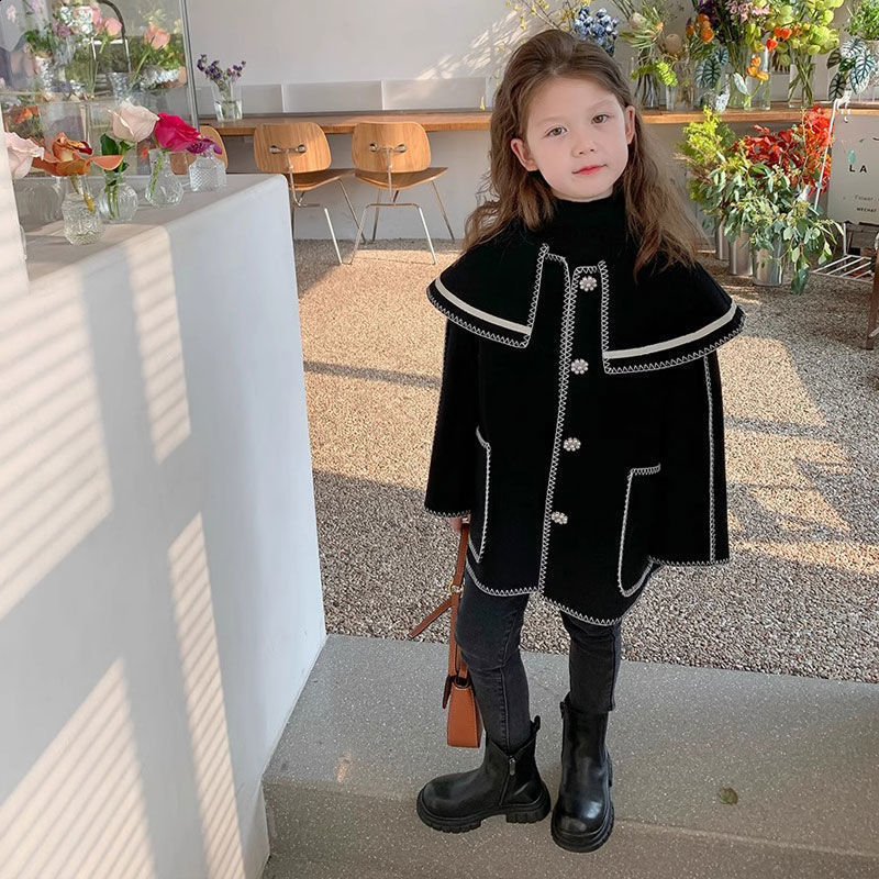 Jackets Girls Coat with Scarf Woolen 2023 Autumn and Winter Fashionable French Style Elegant Casual Simple Jacket 231109