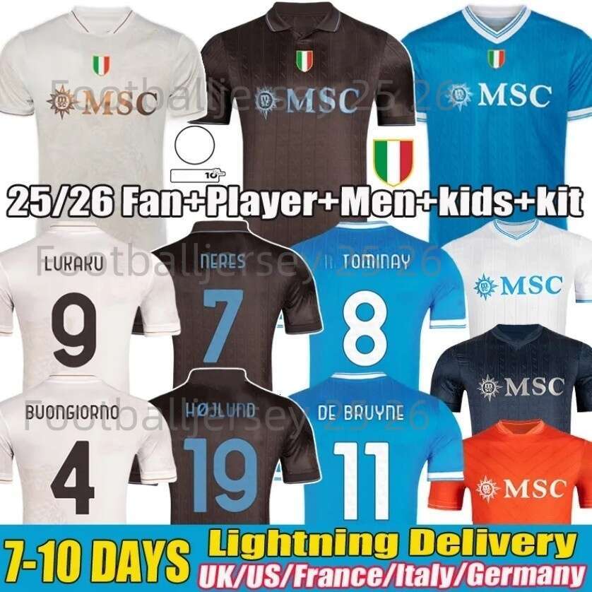 De Bruyne Lukaku hojlund Victor Osimhen Scott McTominay Lobotka football shirt David Neres Stanislav Buongiorno LOBOTKA POLITANO kids kits Napoli jersey 25 26