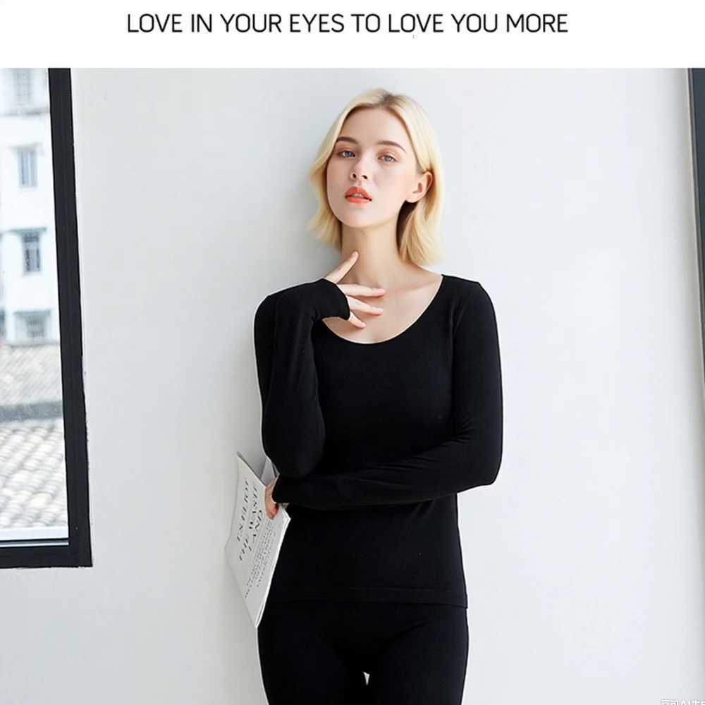2pcs Womens fall and winter warm nonmarking underwear set round neck Slim seamless bottoming thermal underwear setT251020