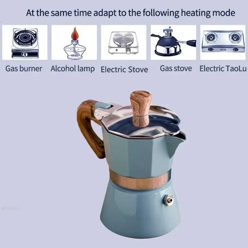 150300ml Mocha Pot Aluminium resso Maker Percolator Kettle Latte Italian Moka Cafeteira Stovetop Coffee Maker Mocha Pot Y251020