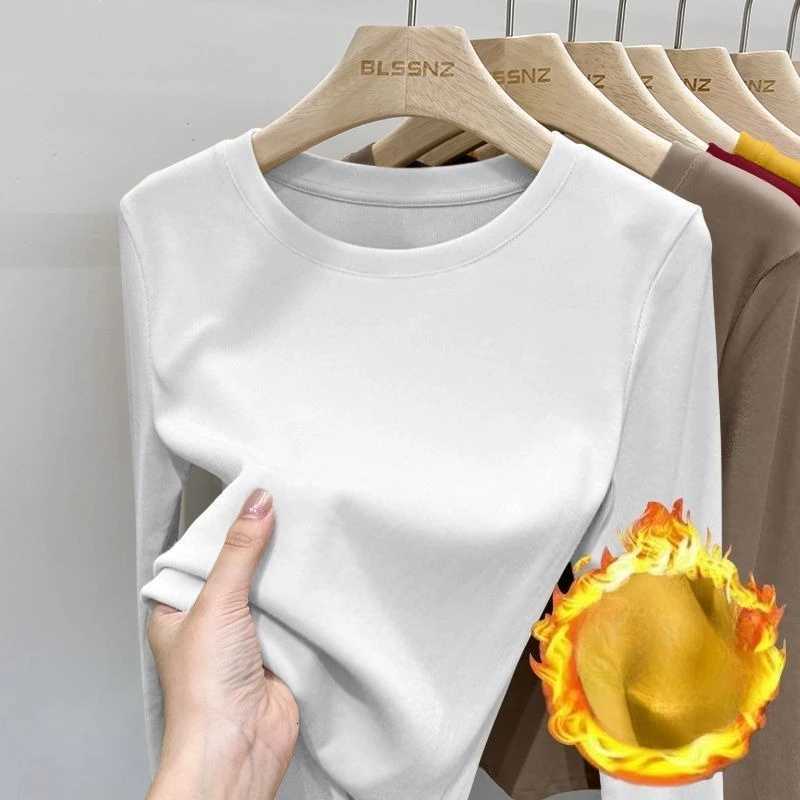 Autumn Winter Thermal Threaded Bottom Shirt Womens New Solid Colorround Neck Tshirt Sweater Long Sleeve Warm UnderwearT251020
