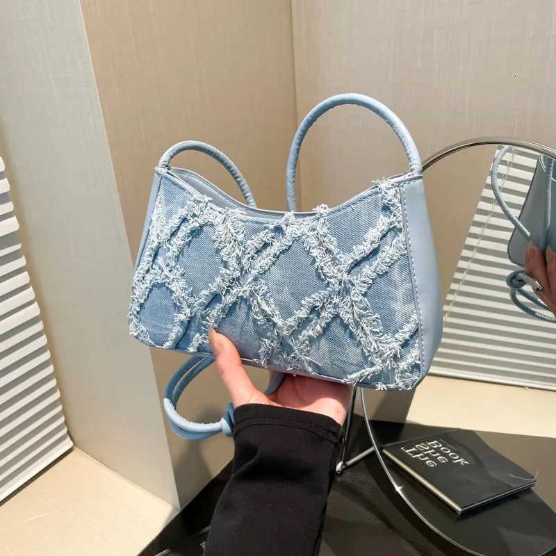 Personality Contrast Underarm Bag New Fashion Ladies Bag Denim Rhombus Mao Shoulder Bag Crossbody Bags for WomenT251020
