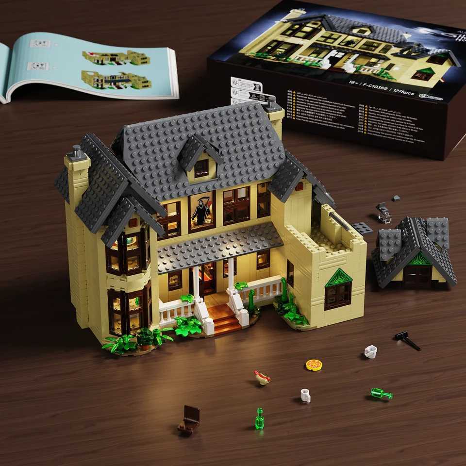 S Ghostface House Building Blocks Set with LED LightHalloween Decoration Gift for Adults Horror Film Fans1275PcsXJ251020
