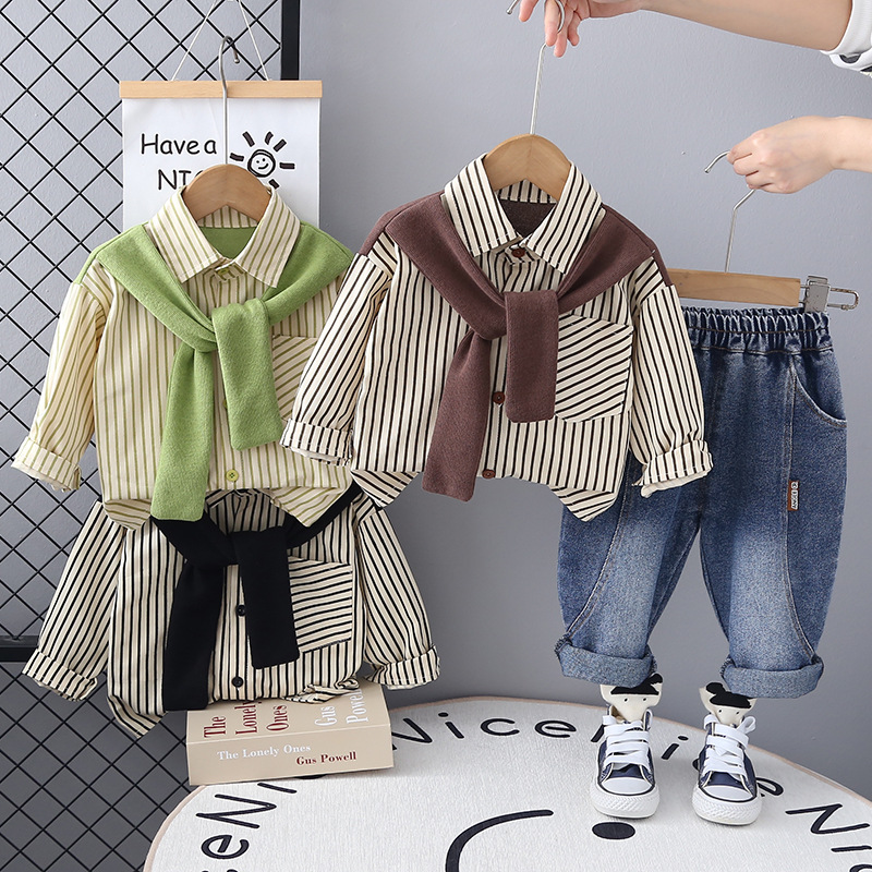 2025 New Hot Selling Baby Clothes Spring and Autumn Scarf Shirt Set for Boys' Western Style Children's 1-Year Old Boys' Baby Autumn Clo