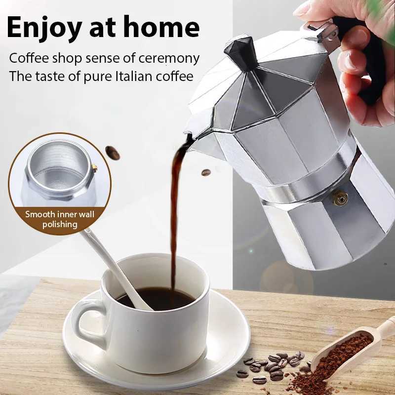 Aluminum Coffee Kettle Latte Percolator He Italian Octagonal Moka Coffee Pot Off Travel Outdoor Camping resso Tea Pot Y251020