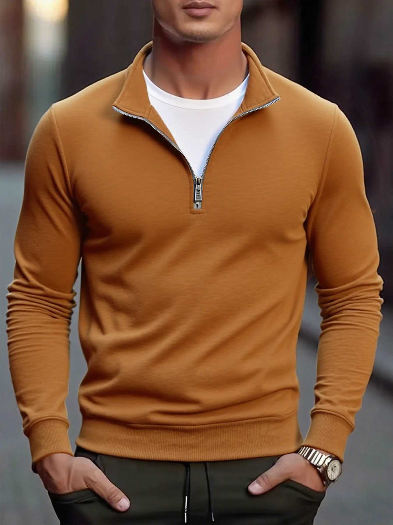 Autumn Mens Quarter Zip Up Sweatshirts Slim Fit Lightweight Outdoor Mock Neck Pullover Sweaters Half Turtleneck Knit Streetwear W251020